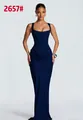 Elegant navy blue slim fit corset maxi dress featuring a fishbone bodice design - Navy Blue