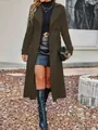 Elegante cappotto lungo in lana doppiopetto da donna marrone scuro, stile autunno - Verde militare