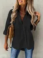 Zwart los damesshirt met lange mouwen, zakken en reverskraag voor casual gebruik - 1XL / Tops / Zwart