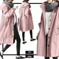Trench-coat à capuche rose résistant à l'eau avec cordon de serrage pour femme - S / Hauts / Rose