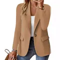Women's elegant khaki long sleeve blazer jacket with single button for autumn business - Khaki