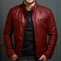Vue détaillée de la veste en similicuir bordeaux pour homme avec poches zippées - S / Hauts / Bordeaux