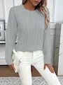 Women's classic light grey cable knit round neck long sleeve casual sweater variant - Silver Gray