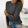 Top in maglia grigio antracite slim da donna con maniche lunghe in pizzo traforato - Taglia S / Top / Grigio scuro