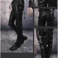 Gothic style men's black PU leather pants with side cross-lacing and metal eyelets - S / Bottoms / Black