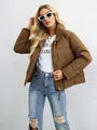Stylish brown stand-collar puffer jacket for women in loose short design - Caramel color / L
