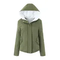Olive green short winter jacket for women with warm white sherpa lining and hood - 3XL / Tops / Army Green