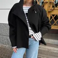 Stylish black double-breasted short coat with stand collar for autumn - XS / Tops / Black Double-Breasted
