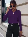 Elegante blusa de manga larga en color púrpura oscuro para mujer con estilo minimalista - Púrpura