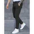 Stylish men's slim fit dark green casual trousers suitable for business and daily wear - S / Bottoms / Black