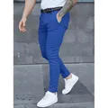 Stylish men's slim fit casual chino pants in vibrant royal blue solid color variant - S / Bottoms / Blue