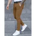 Men's solid khaki slim-fit business casual trousers with a stylish tapered leg - S / Bottoms / Bronze