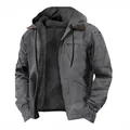 Detailansicht der Herren Winterkapuzenjacke mit warmem Fleecefutter und Reißverschluss - S / Oberteile / Grau
