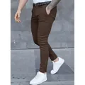 Men's slim fit casual trousers in dark brown, perfect for business and leisure wear. - S / Bottoms / Brown