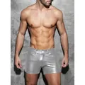 Sexy men's metallic silver PU leather shorts with a slim fit for fashion clubwear - S / Bottoms / Silver