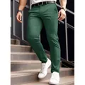 Stylish men's slim-fit green chino pants designed for versatile business casual use. - S / Bottoms / Dark Green