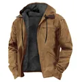 Robuste Herren Freizeitjacke mit Kapuze, warmem Fleece-Futter und Reißverschlusstaschen, Braun - S / Oberteile / Camel