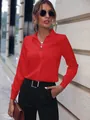 Elegante blusa roja lisa de manga larga para mujer profesional de oficina y diario - S / Tops / Rojo