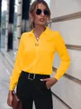 Elegante blusa amarilla de manga larga para mujer, ropa de oficina profesional - Amarillo