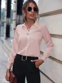 Elegante blusa rosa de manga larga para mujer en un diseño minimalista de color sólido - Rosa