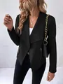 Stylish black suede lapel jacket for women with zipper details in a chic SKU variant. - S / Tops / Black