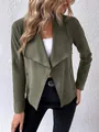 Elegant dark olive green faux suede jacket with lapels and side zipper pockets - S / Tops / Army Green