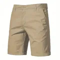 Men's khaki casual cotton shorts with straight slim fit for outdoor camping and leisure. - S / Bottoms / Khaki