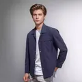 Classic men's navy blue workwear jacket with utility chest pocket for spring and autumn - M / Tops / Navy Blue