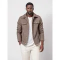 Detail view of men's brown wool jacket with single-breasted buttons and front pockets - M / Tops / Khaki