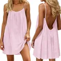Mini-robe dos nu rose clair en soie glacée froissée idéale pour les vacances d'été - S / Robes / Rose Clair