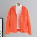 Vibrant orange lightweight hooded puffer jacket for women in casual short style - Orange Red