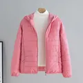 Slim fit women's pink lightweight hooded puffer jacket for casual autumn and winter wear - Pink