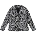 Stylish black and white paisley print quilted V-neck jacket for women, winter fashion - S / Tops / Black