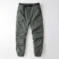 Japanese style loose cargo pants with multi-pockets and cuffed ankles in olive green - XS / Bottoms / Light Army Green