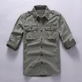 Men's vintage military green cotton cargo shirt with dual flap pockets - S / Tops / Light Army Green
