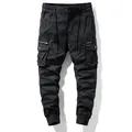 Men's black Japanese style cargo joggers with drawstring waist and multiple utility pockets - 29 / Bottoms / Black