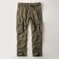 Vintage olive green cotton cargo pants for men with multi-pockets and matching belt - 38 / Bottoms / 189-Dark Army Green