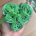 Heart-shaped gift box with 6 mint green scented soap roses and decorative ribbon - Green
