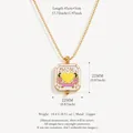Square locket pendant necklace with gold MOM engraving and yellow heart design on white - Square MOM Locket Pendant Necklace / Yellow