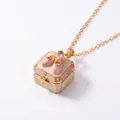 Elegant golden square locket necklace featuring a pink ballet shoes pendant design - Pink Enamel Ballet Shoes Locket Necklace / Pink