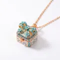 Elegant square locket pendant necklace featuring a blue enamel bow with crystal accents - Blue Enamel Floral Bow Locket Necklace / Blue