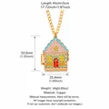 18K gold-plated house locket pendant necklace with vibrant enamel windows and chain - Pink & Green Gingerbread House Locket Necklace / Pink and Green