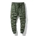 Mens olive green cargo jogger pants with drawstring waist and multiple pockets design - 29 / Bottoms / Army Green