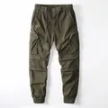 Ανδρικό παντελόνι cargo jogger από βαμβάκι σε λαδί χρώμα με ελαστική μέση και κορδόνι - S / Bottoms / Σκούρο Στρατιωτικό Πράσινο