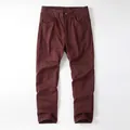 American vintage style men's cotton straight-leg trousers in a deep burgundy wash - 38 / Bottoms / Burgundy