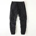 Vintage men's black cargo pants with drawstring waistband and elastic tapered cuffs - S / Bottom (328) / Black