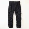 Klassische schwarze Herren Retro Baumwoll Cargohose mit mehreren funktionellen Taschen - 38 / Unterteile / Schwarz