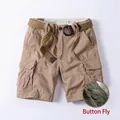 High-quality men's retro cotton cargo shorts with multi-pockets and stylish woven belt - 28 / Bottoms / Light Khaki