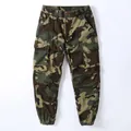 Men's retro camouflage cargo jogger pants featuring loose fit and elastic cuffs - 29 / Bottoms / Army Green Camo