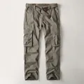 Vintage olive green cargo pants for men with matching belt and functional side pockets - 38 / Bottoms / 189-Light Army Green